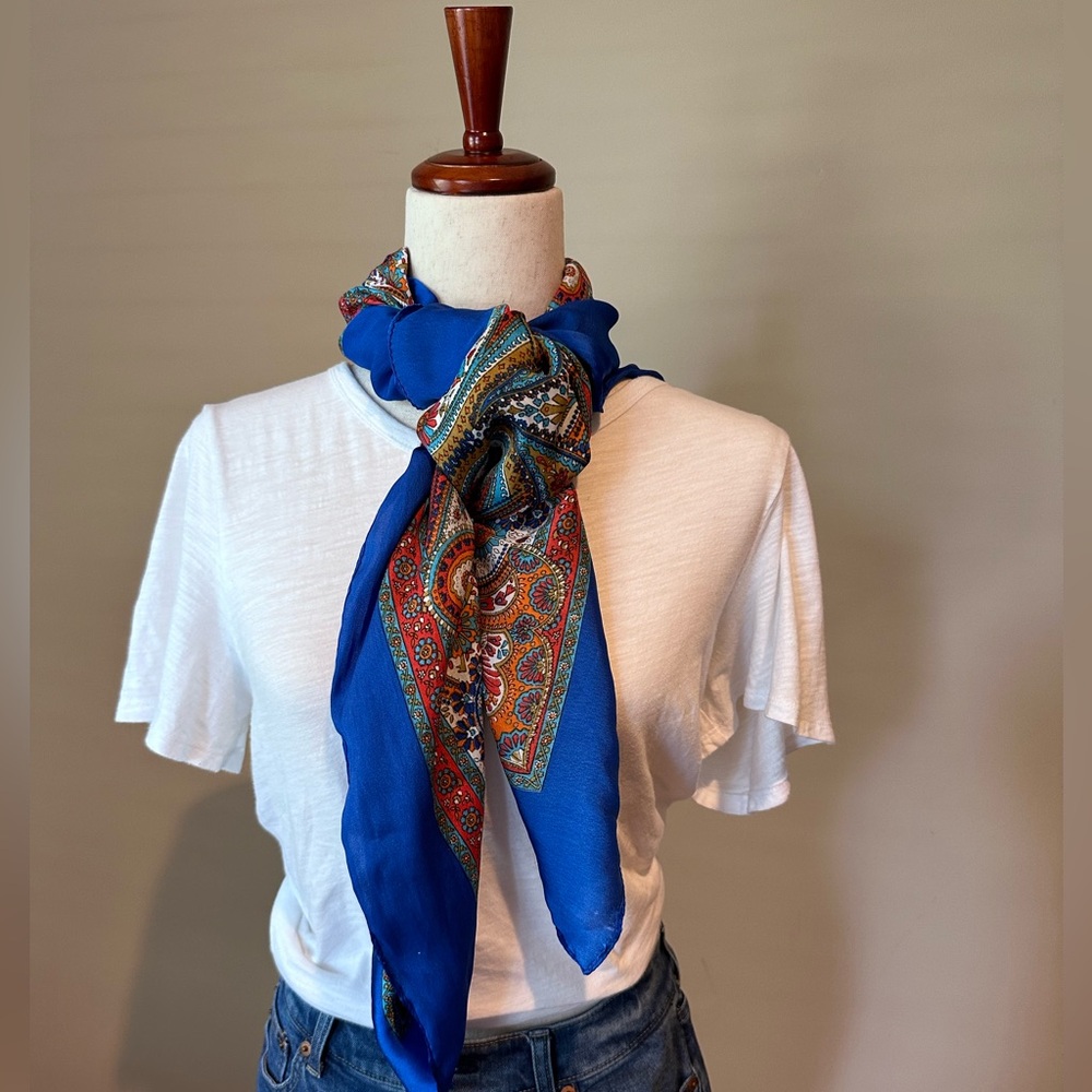 Silk Blue Floral Scarf